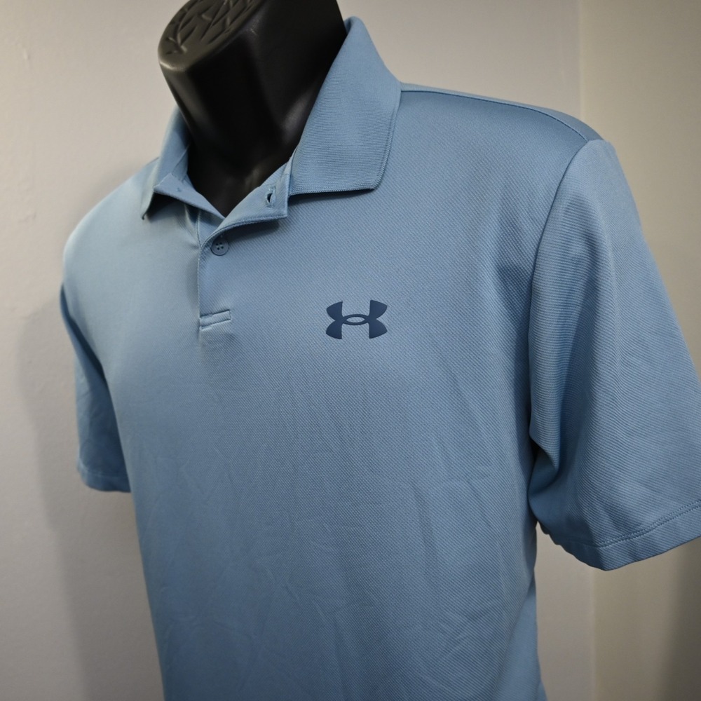 Under Armour Golf‎ Performance Polo Blue HeatGear Loose Short Sleeve Mens Medium